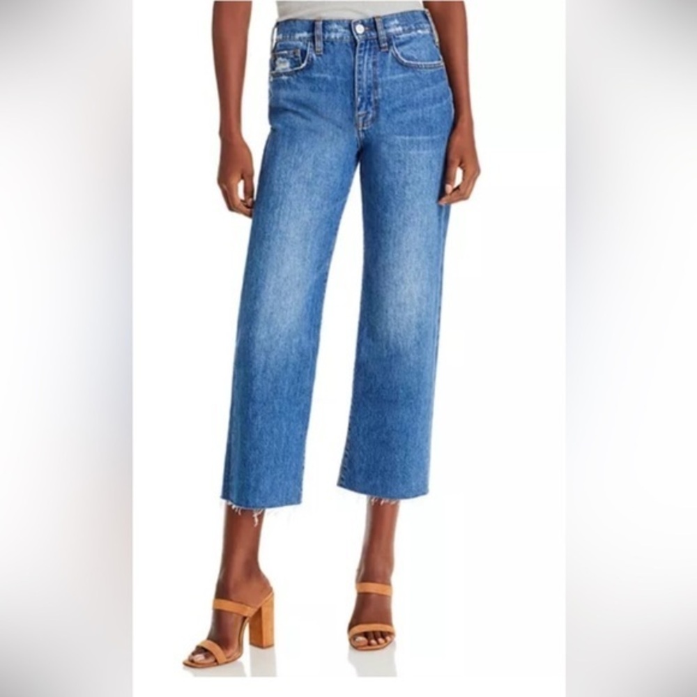 Frame Le Jane Crop Northville Medium Wash Raw Fray Hem Size 30 Denim Blue Jeans